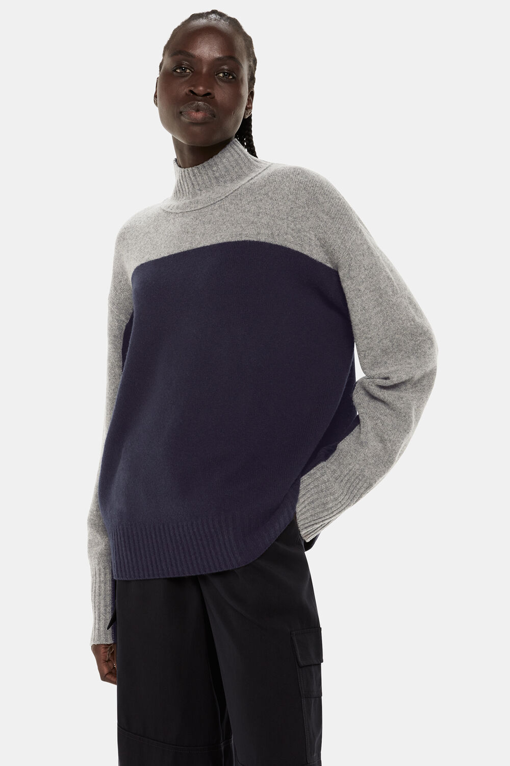 Wool Colour Block Funnel Neck