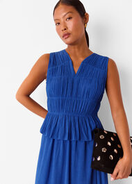 Petite Shirred V Neck Midi Dress