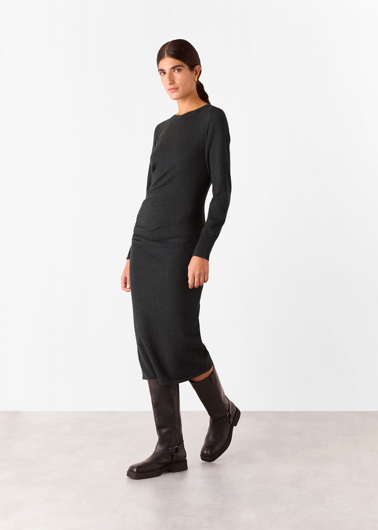 Gathered Side Midi Knit Dress