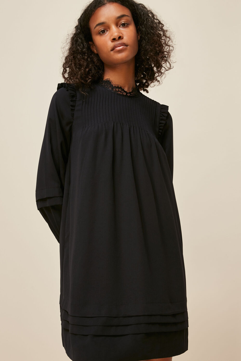 Lace Trim Pintuck Dress