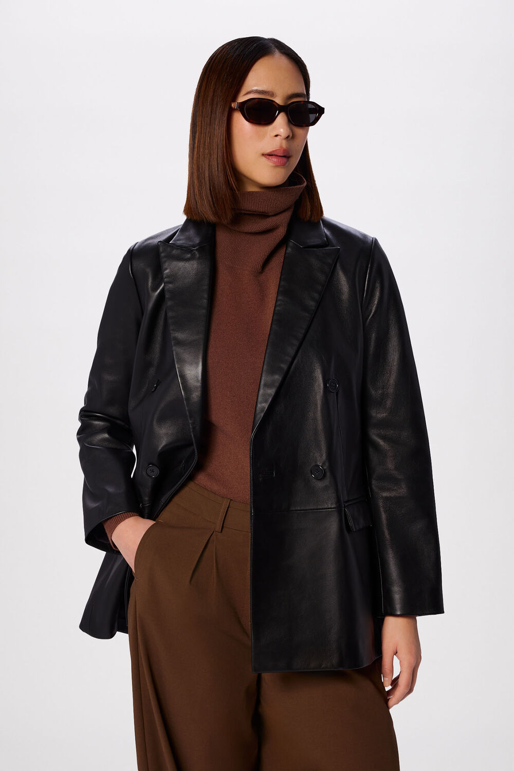 Black Aliza Waisted Leather Blazer
