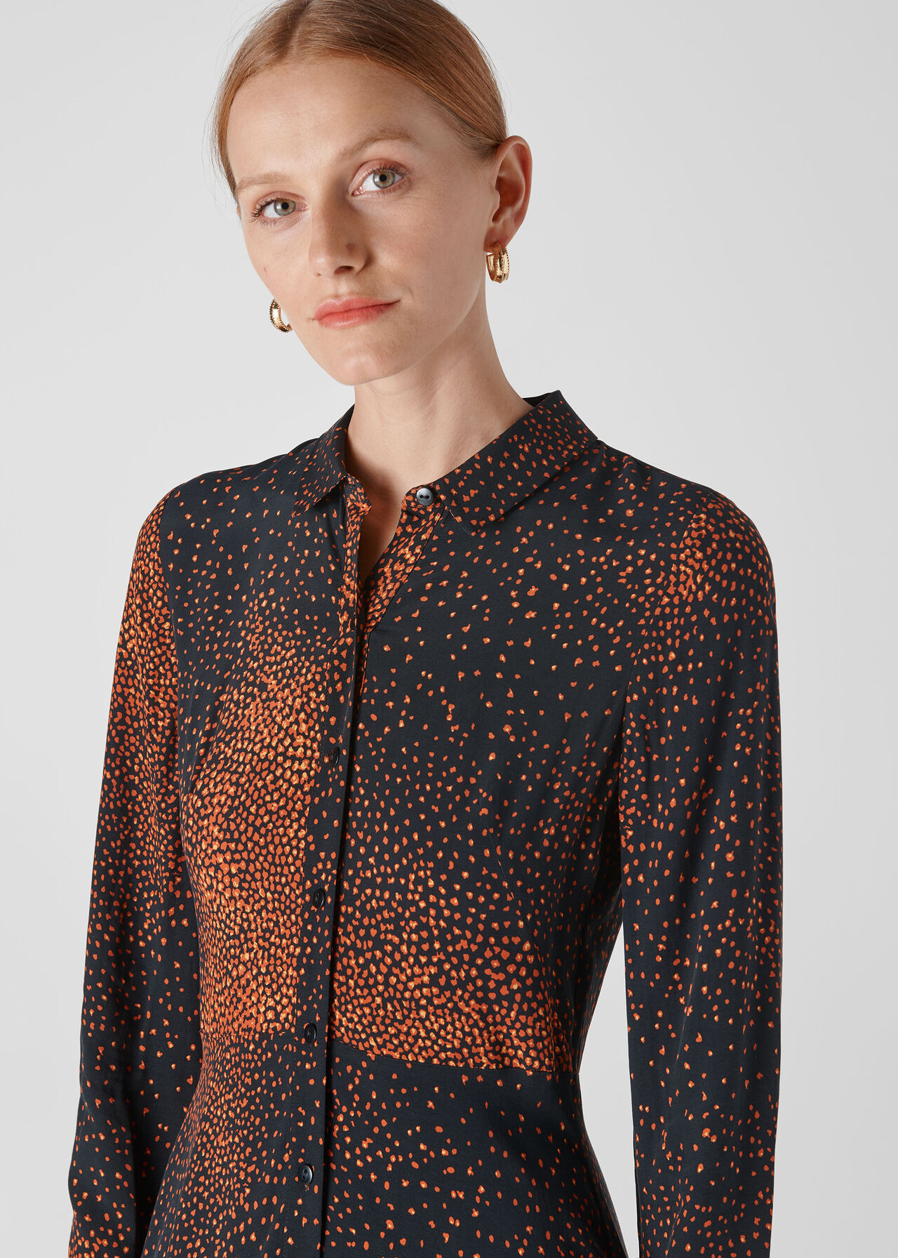 Orange/Multi Scattered Bloom Shirt Dress | WHISTLES