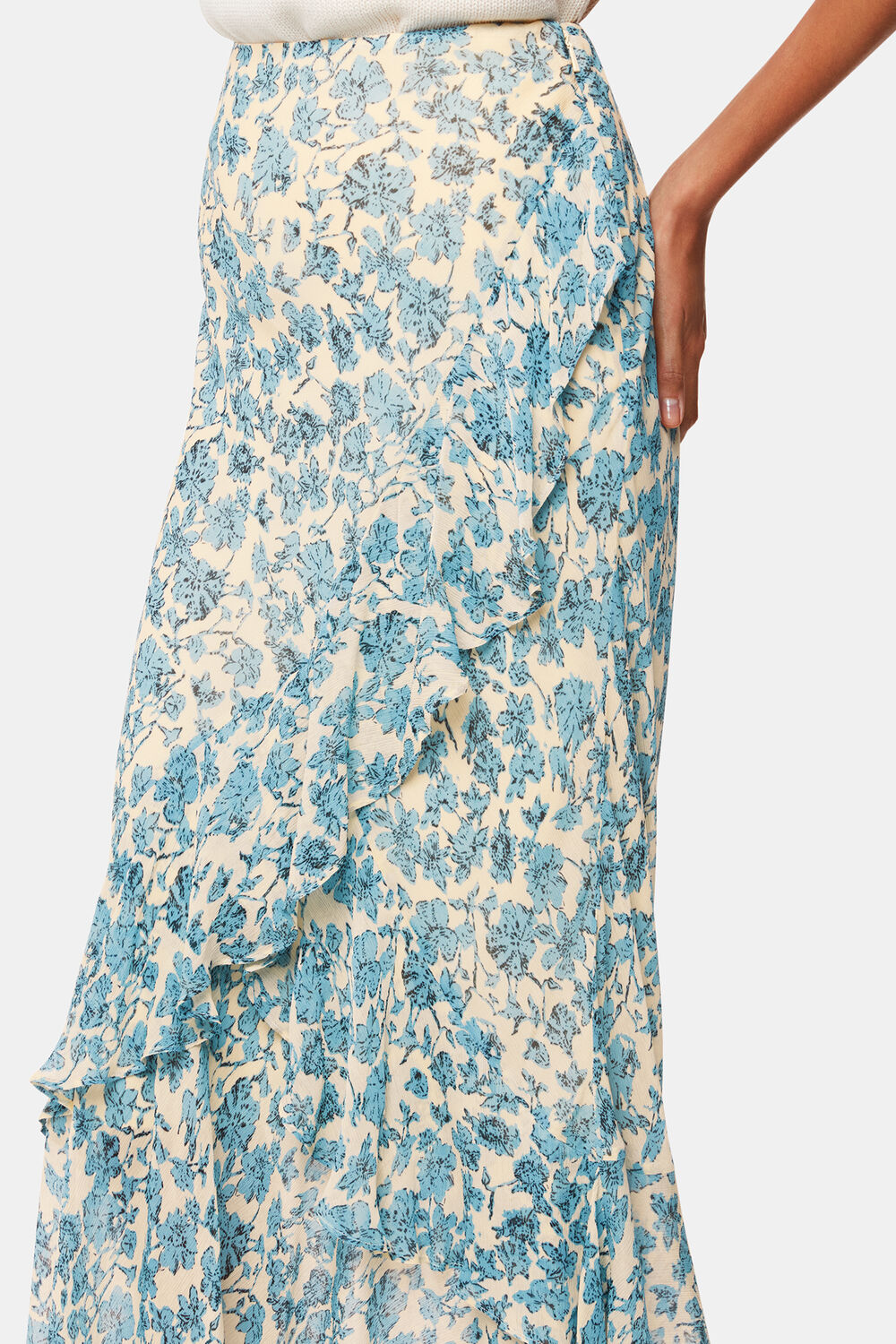 Blue Shaded Floral Midi Skirt