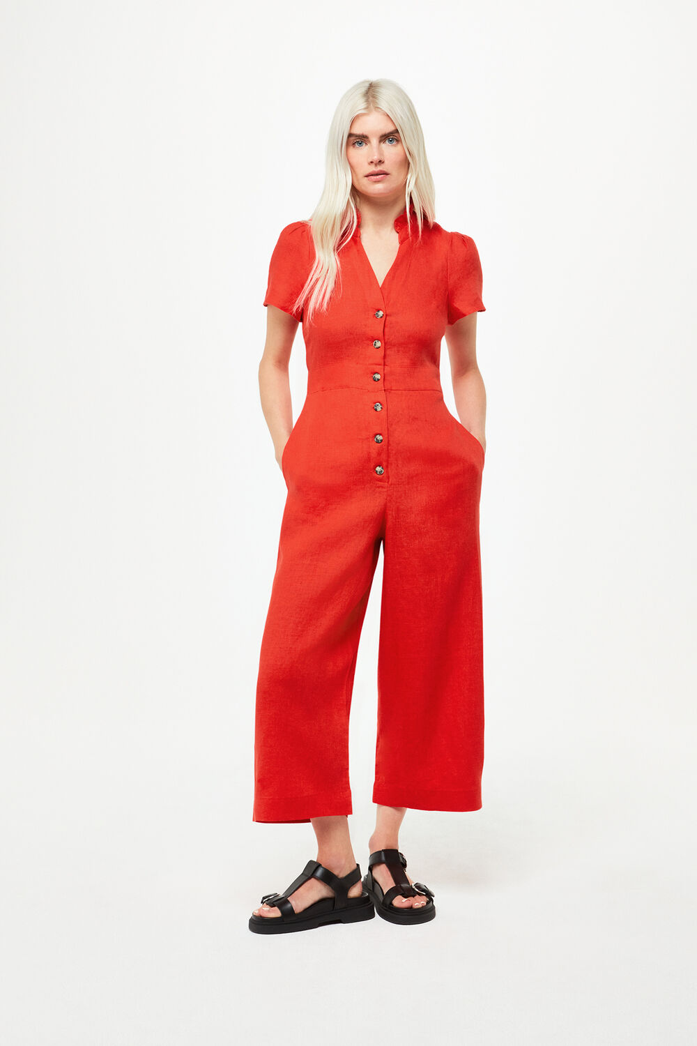 Red Petite Emmie Linen Jumpsuit