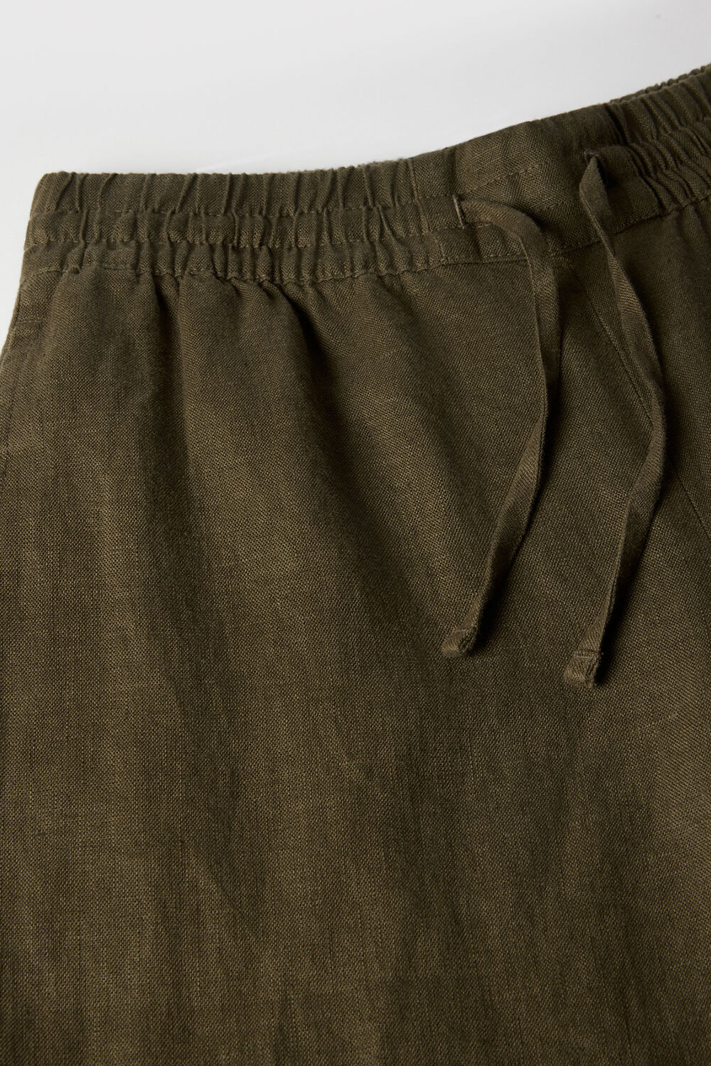 Khaki Elasticated Linen Crop Trouser