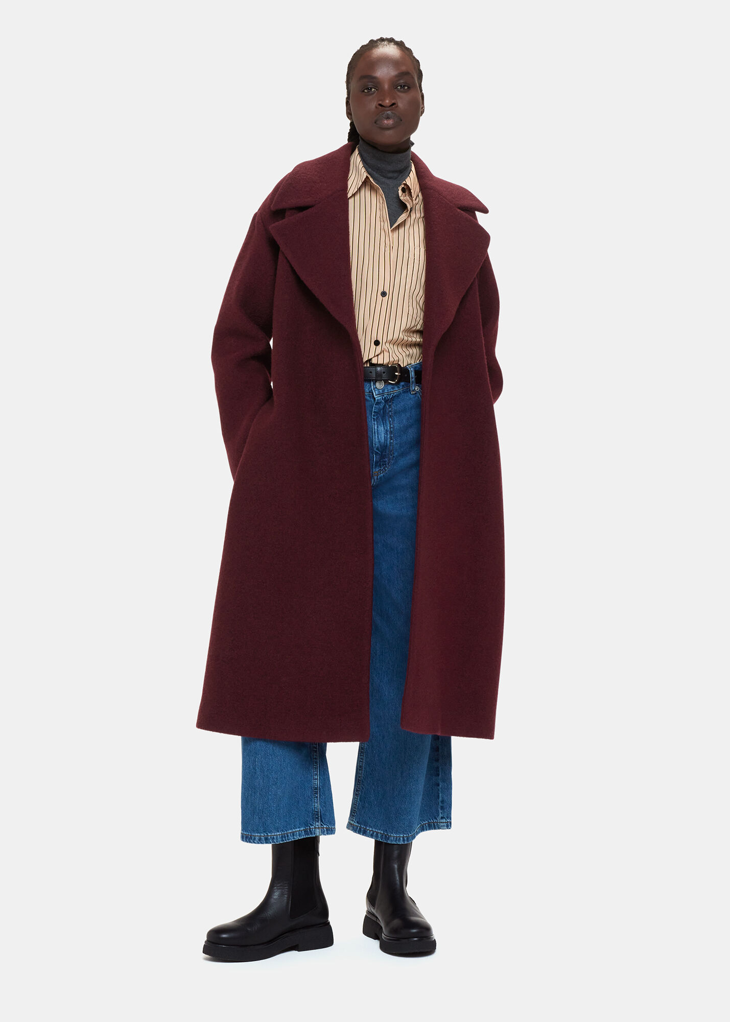 Long burgundy sale wool coat