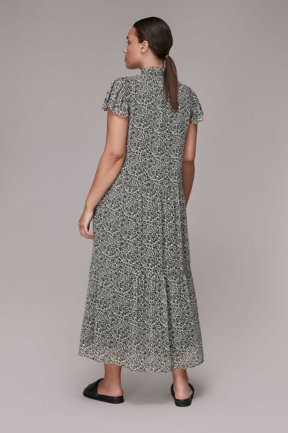 Black Indo Floral Print Tiered Dress