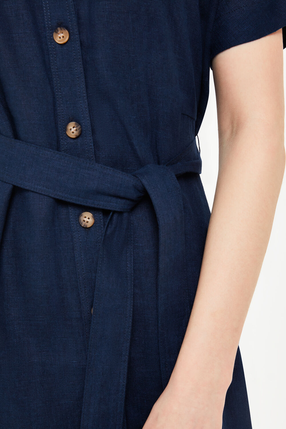 Linen Belted Midi Dress
