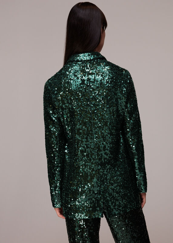 Dark Green Sequin Single Breasted Blazer