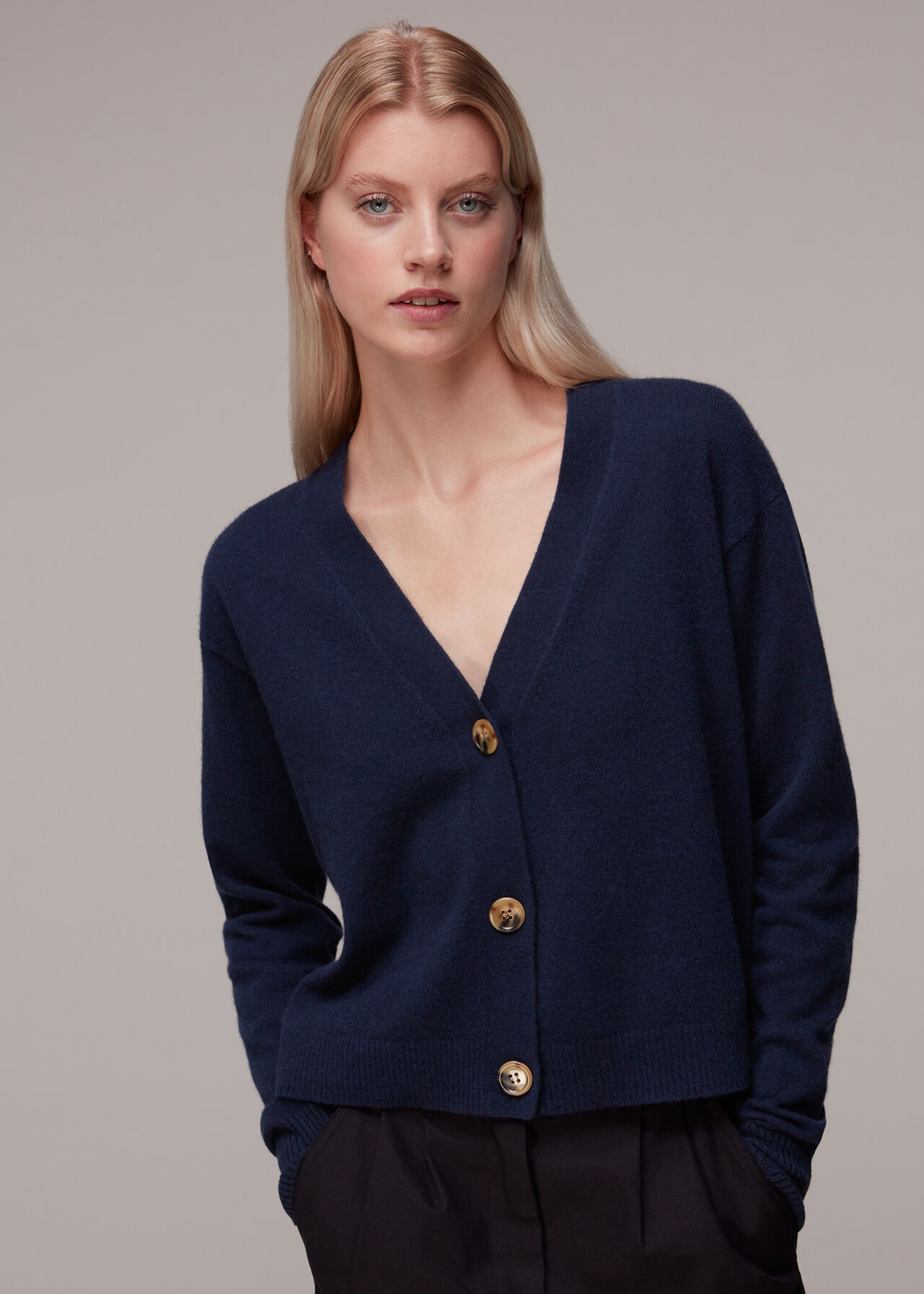 Navy Cashmere Cardigan WHISTLES Whistles