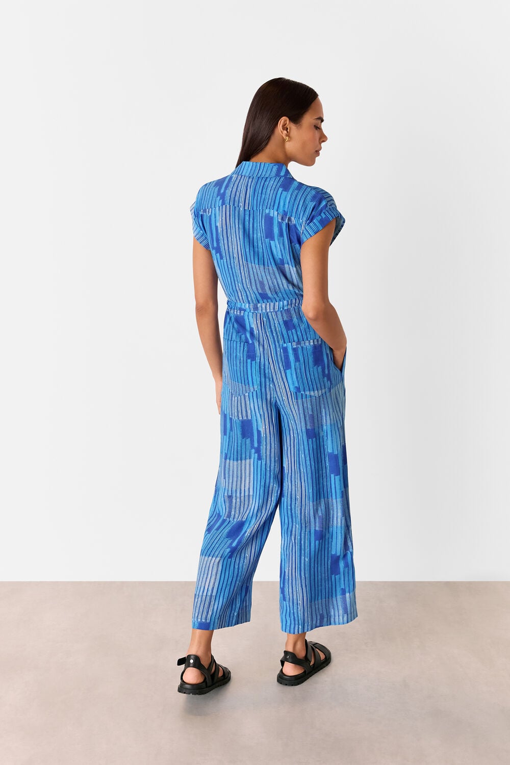 Blue Stripe Print Zip Jumpsuit