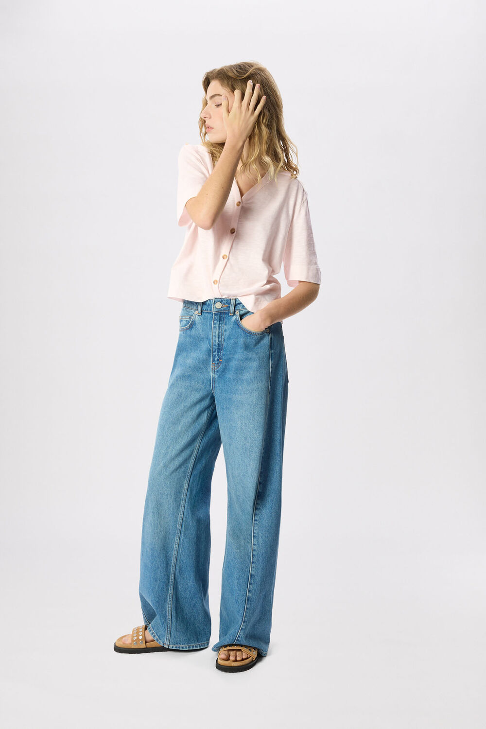 Ella V Neck Button Through Tee