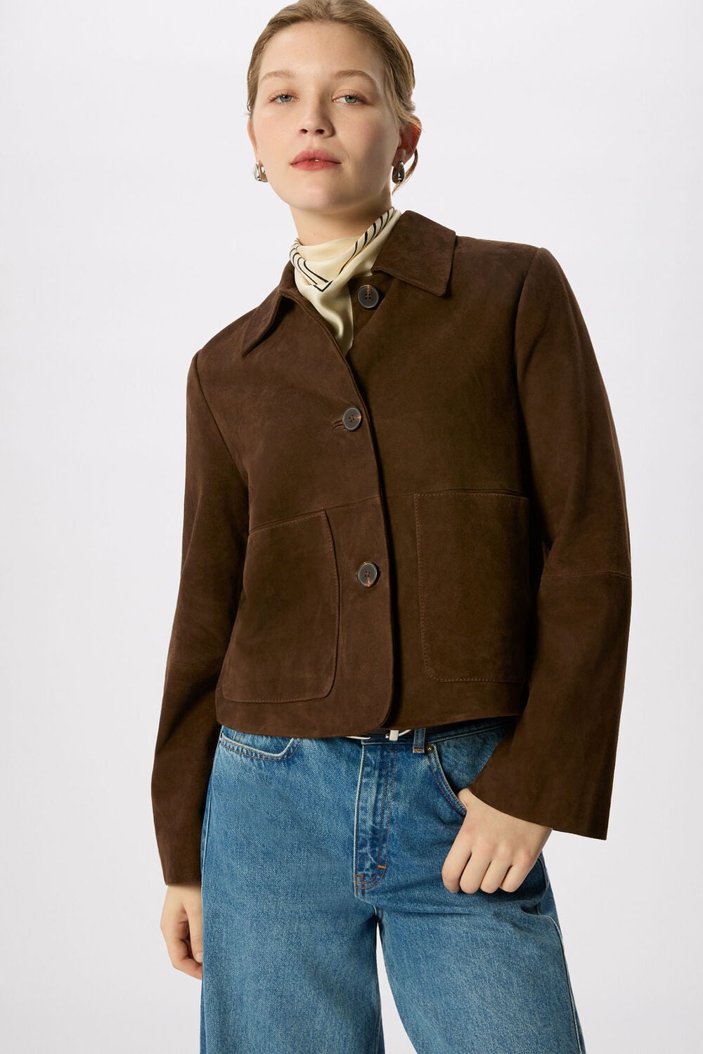 Button Cropped Suede Jacket