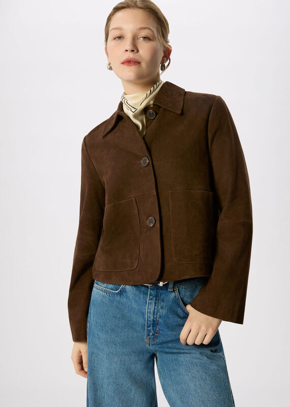 Chocolate Button Cropped Suede Jacket