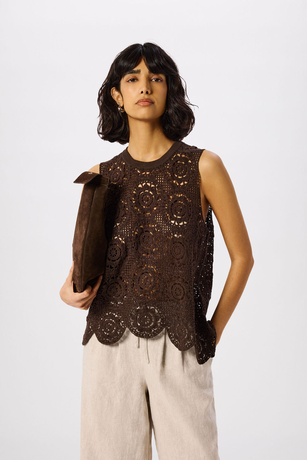 Chocolate Circle Crochet Tank