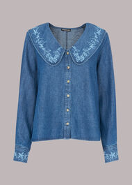 Embroidered Collar Denim Top