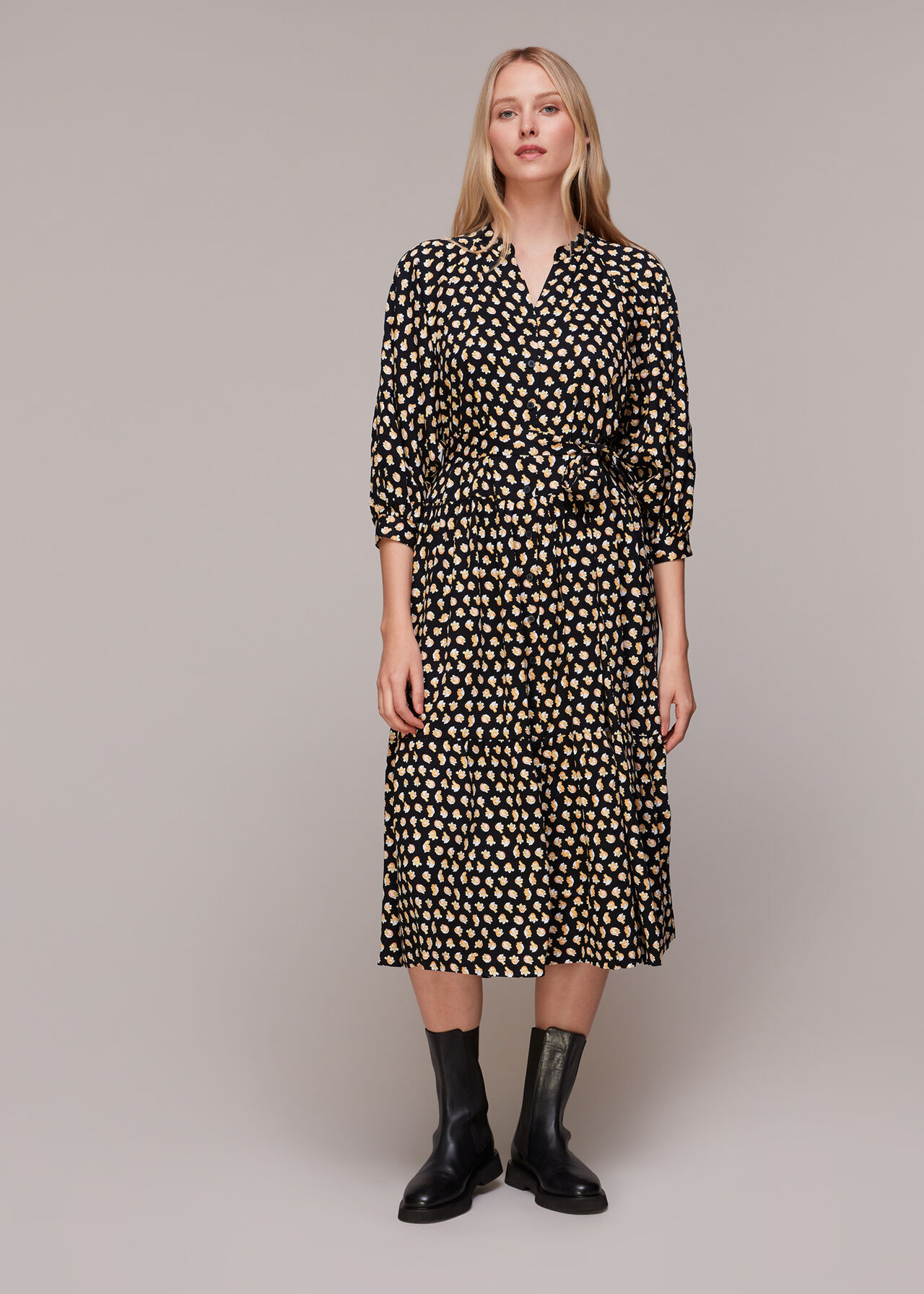 Black/Multi Twisting Tulips Trapeze Dress WHISTLES