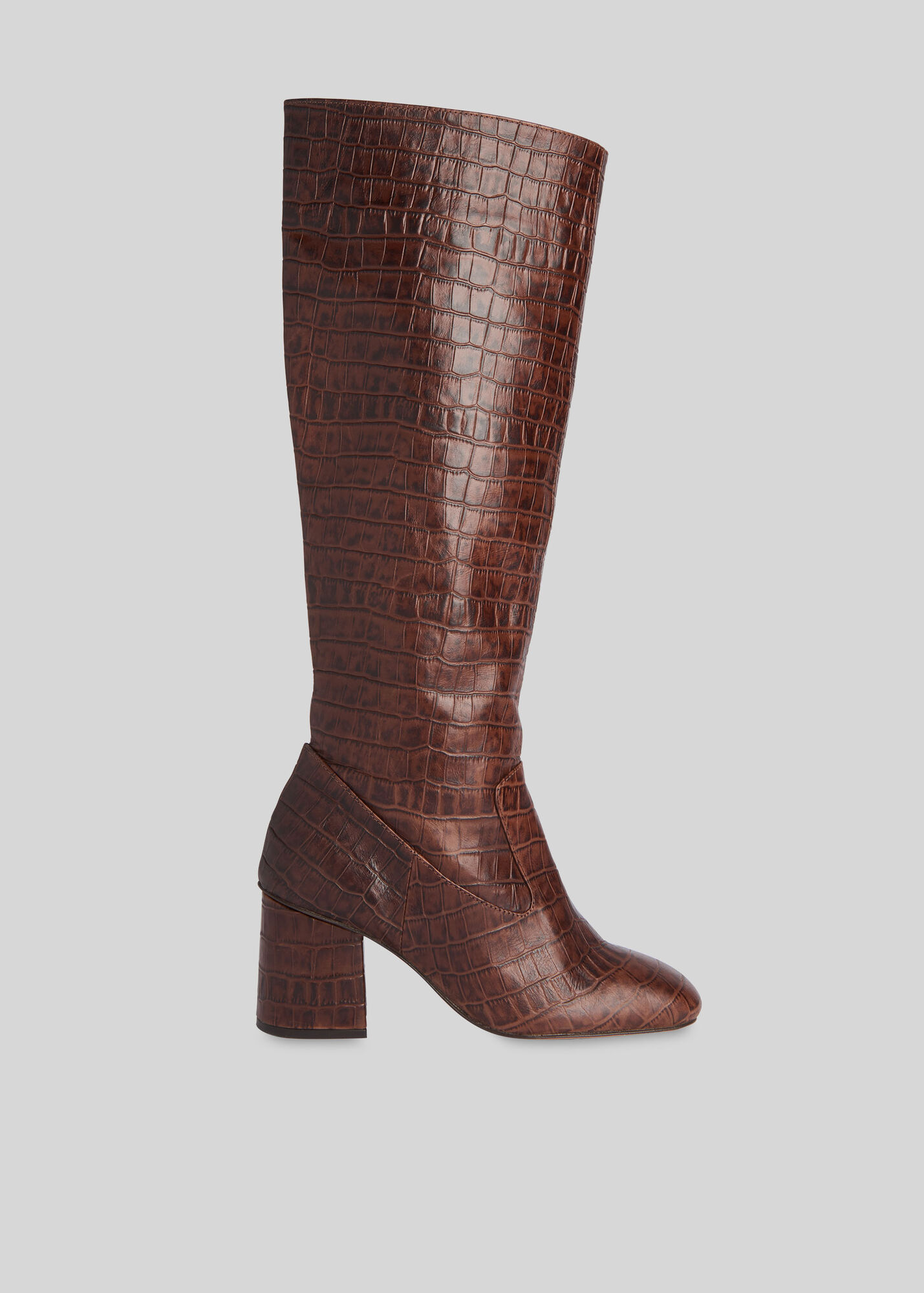 Brown Hazel Croc Knee High Boot WHISTLES Whistles UK