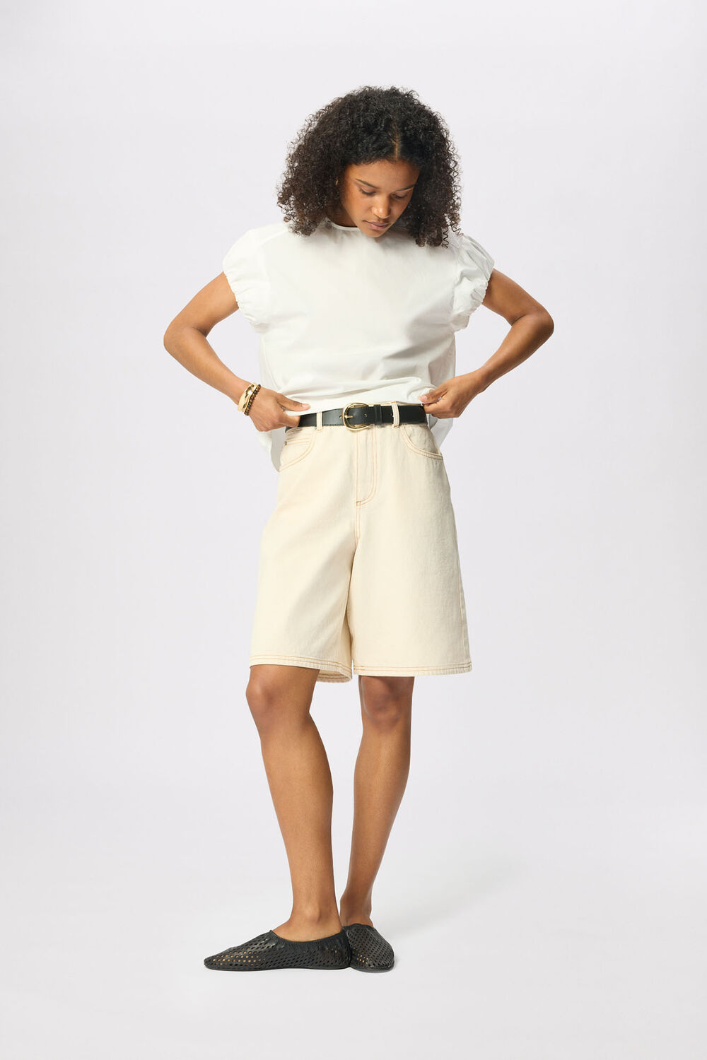 White Puff Sleeve Cotton Poplin Tee