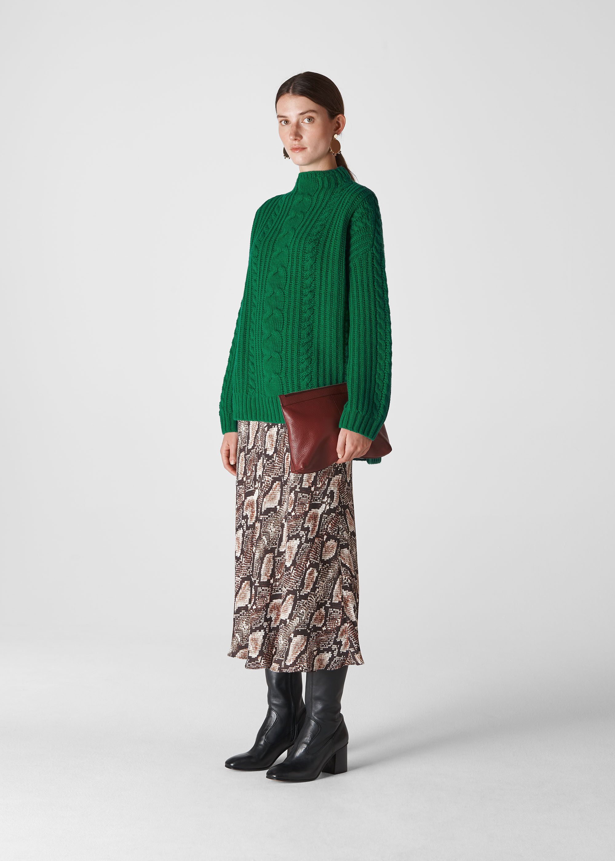 Green Oversized Chunky Cable Sweater 