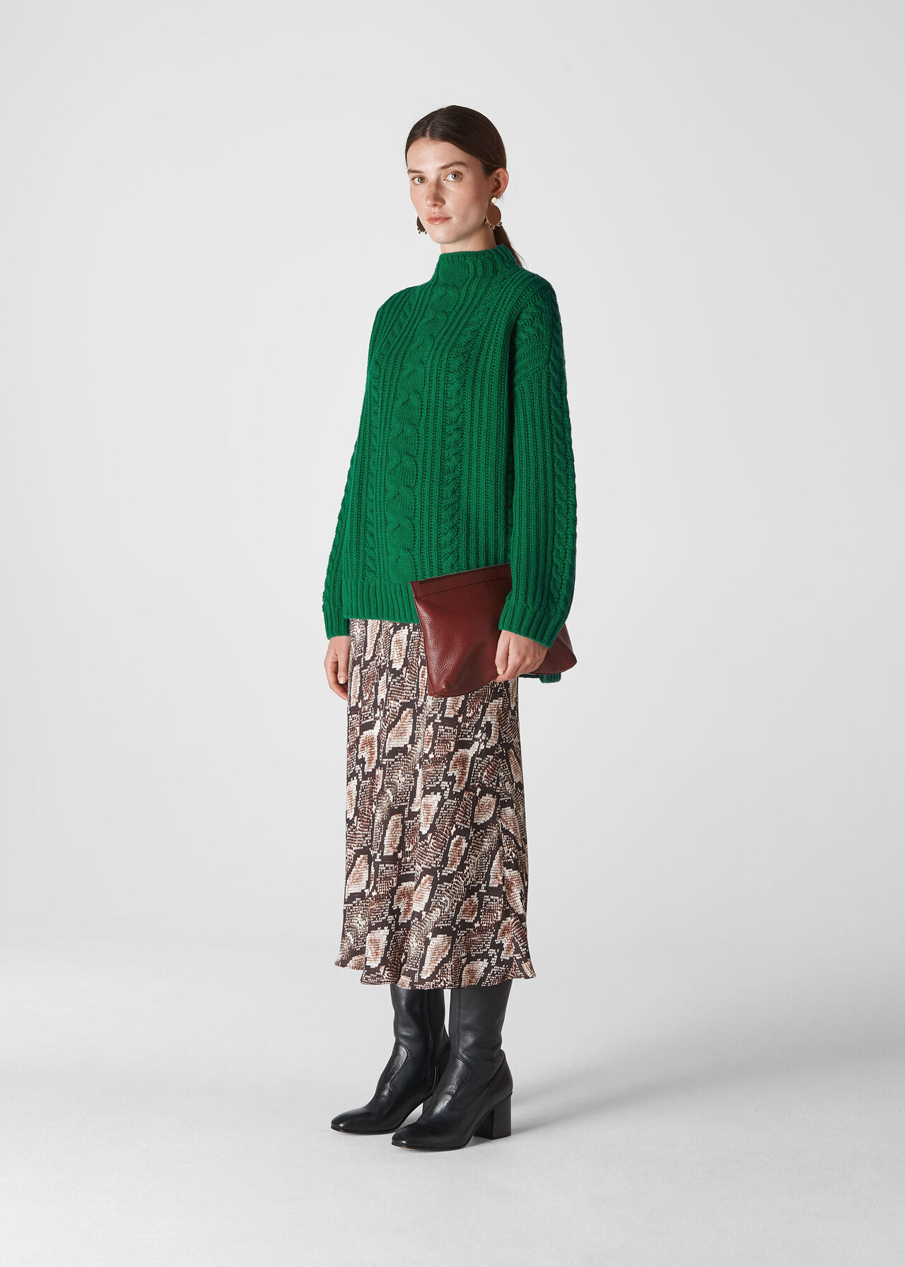 Green Oversized Chunky Cable Sweater | WHISTLES | Whistles UK