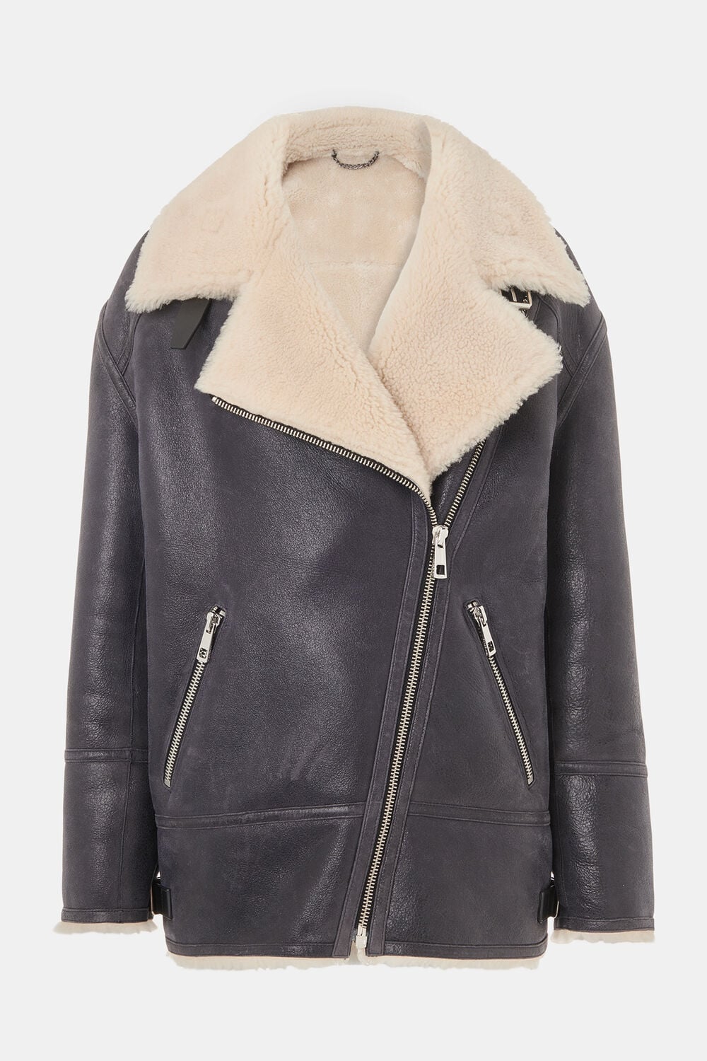 Navy Annika Leather Aviator Jacket