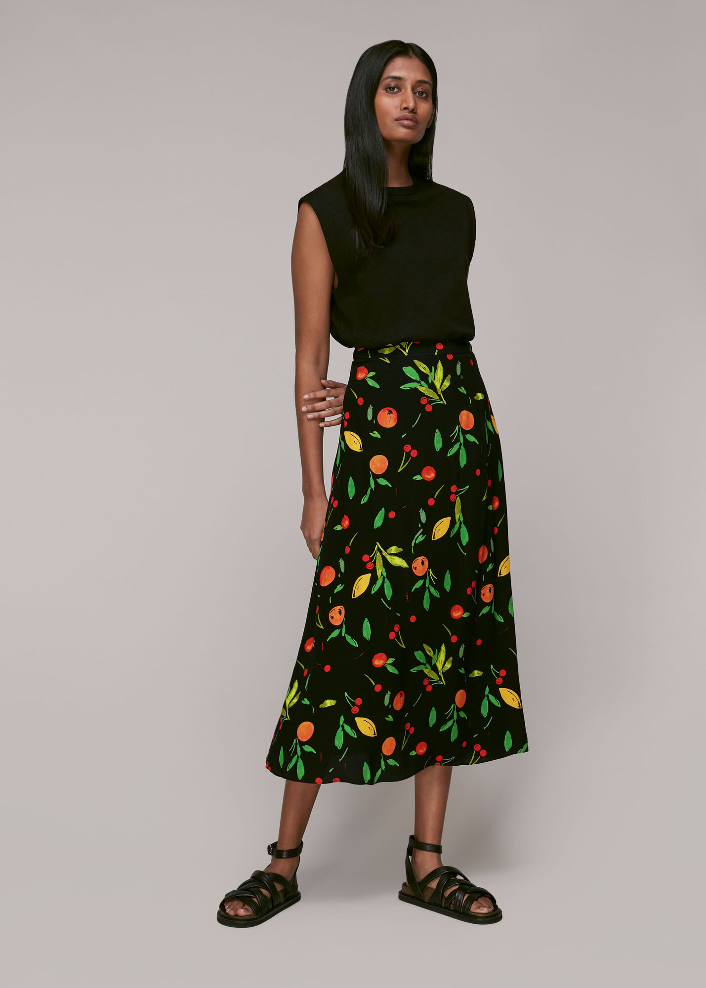 Black/Multi Fruit Print Skirt WHISTLES