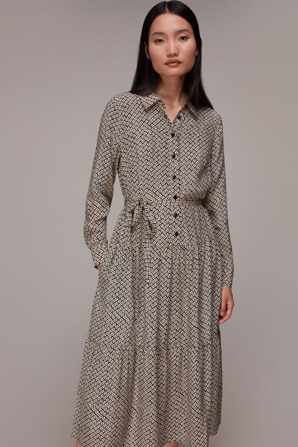 Navy Clover Print Shirt Dress
