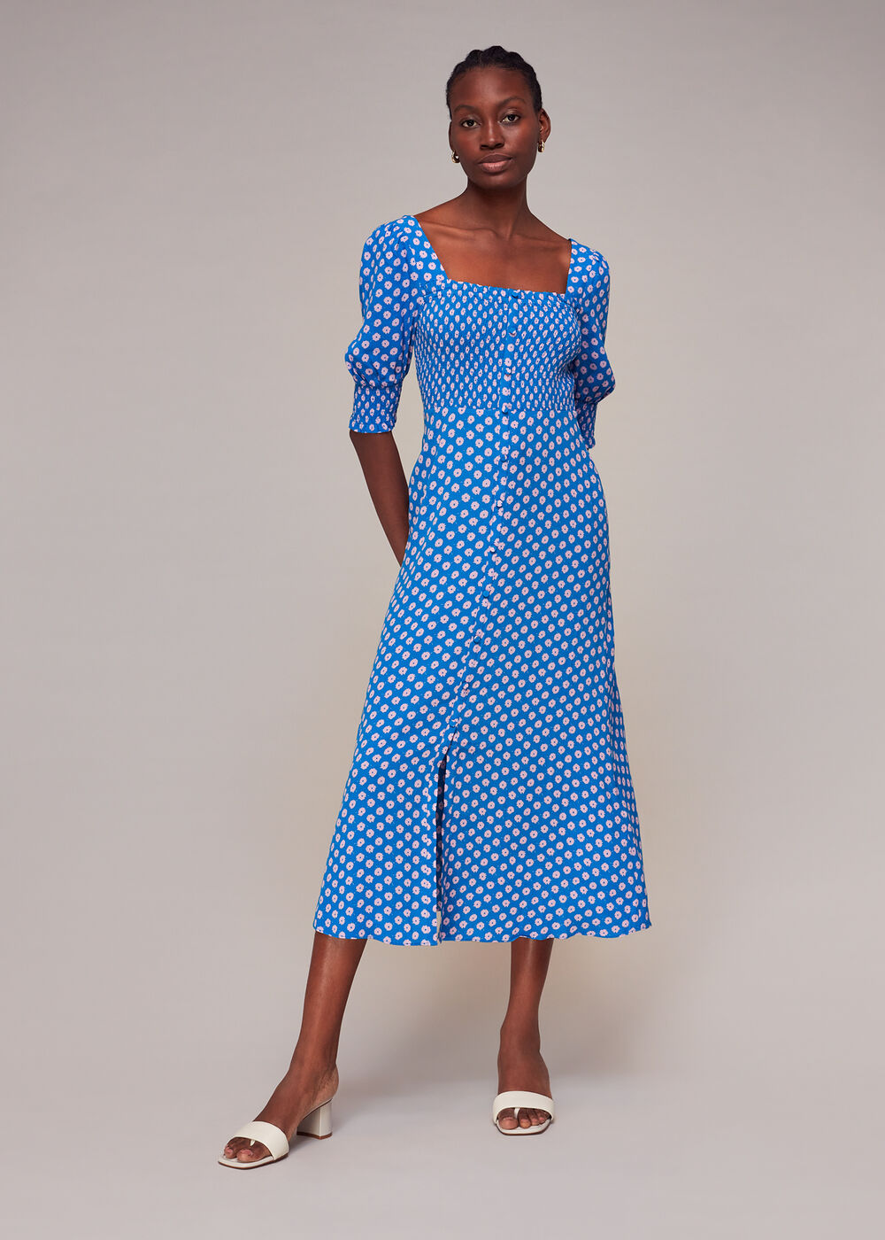 Floral Sunburst Shirred Dress