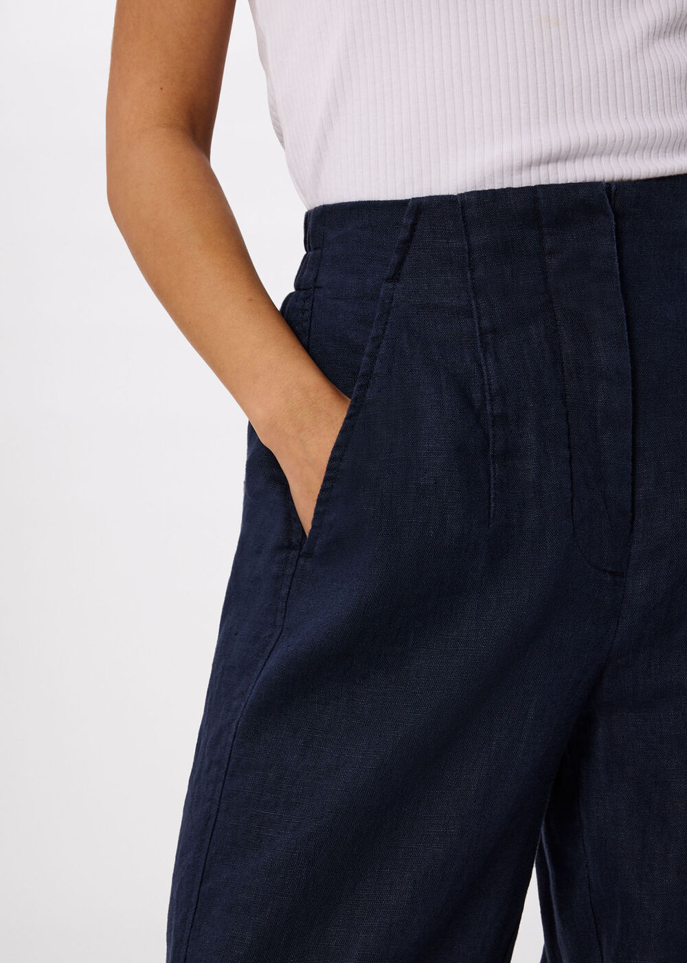 Petite Linen Barrel Leg Trouser
