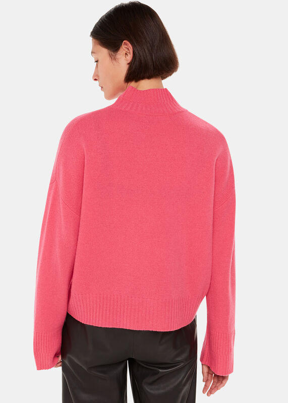 Pink Wool Double Trim Funnel Neck