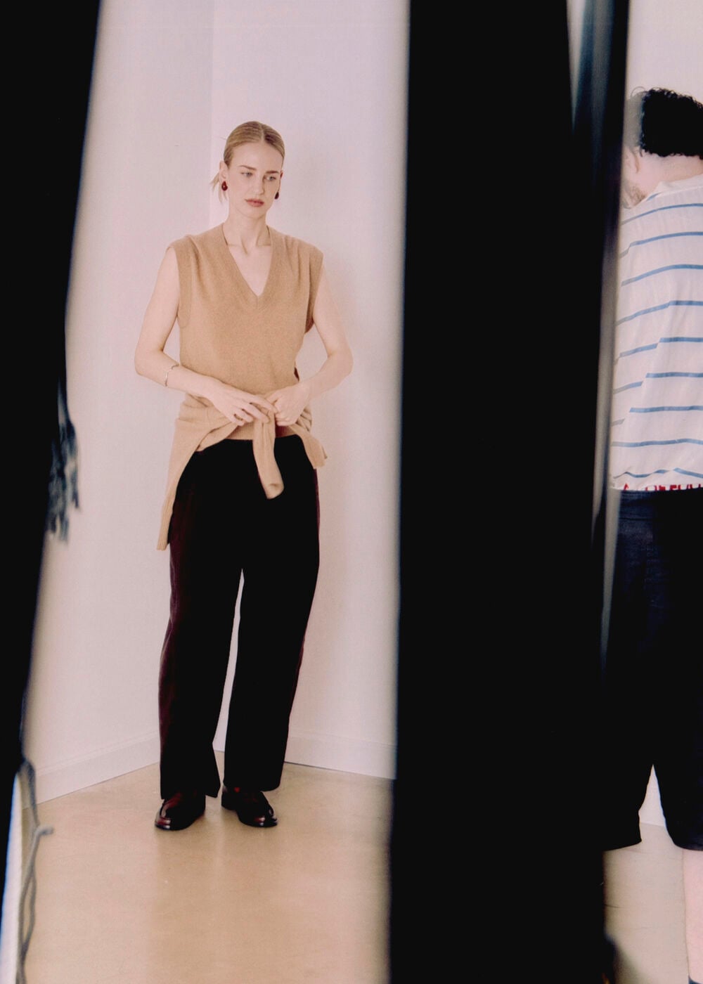 Camel Cashmere V Neck Tank