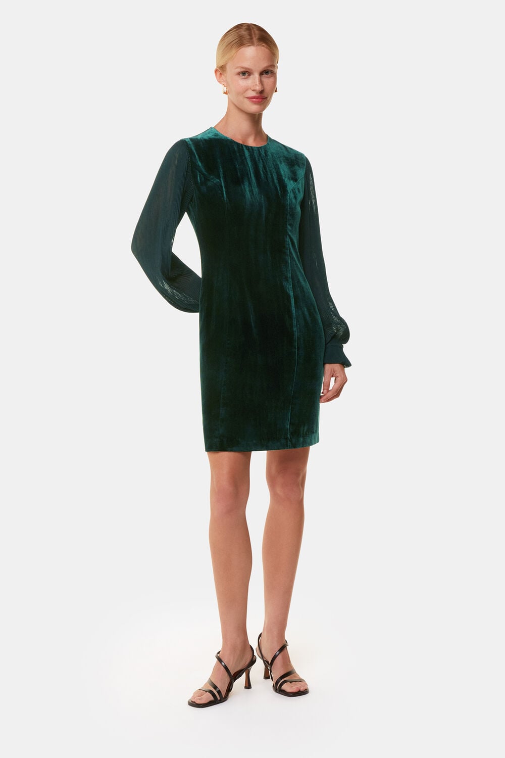 Velvet Pleated Sleeve Dress