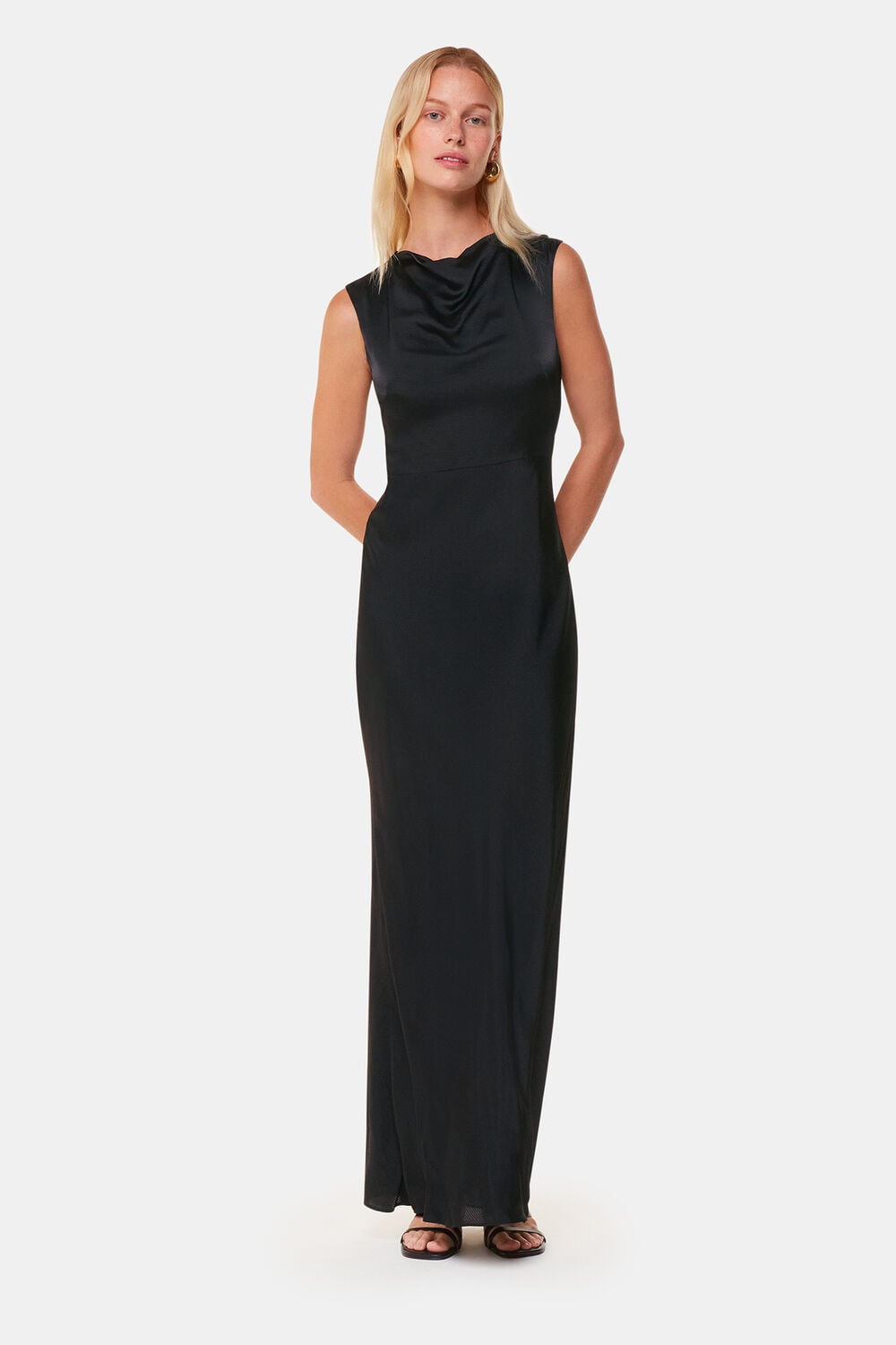 Black Cowl Neck Satin Maxi Dress