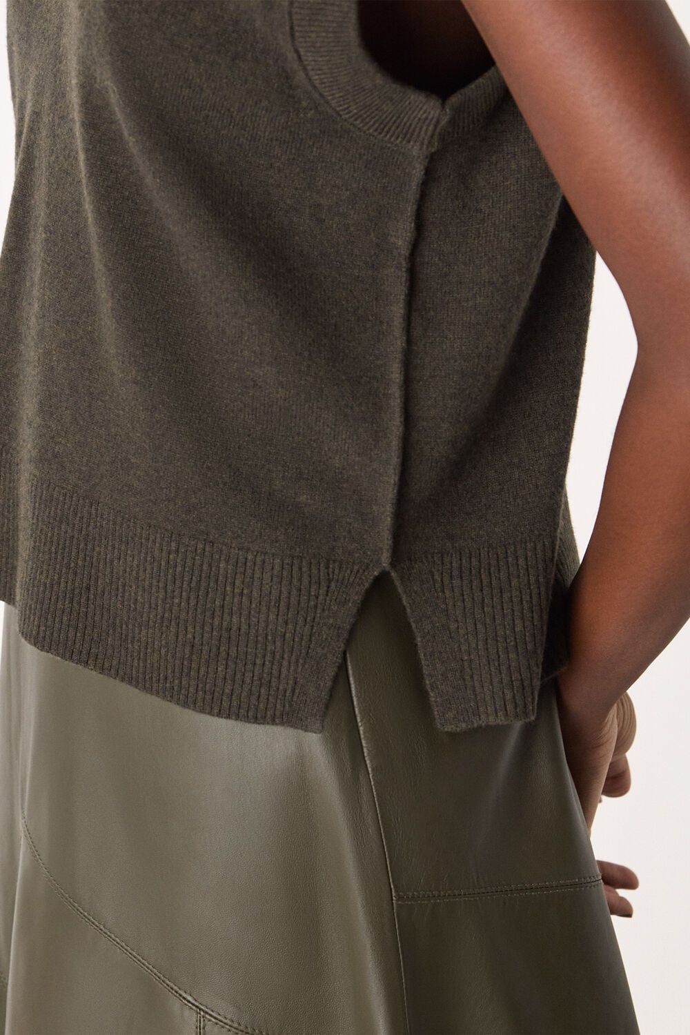 Khaki Wool V Neck Tank