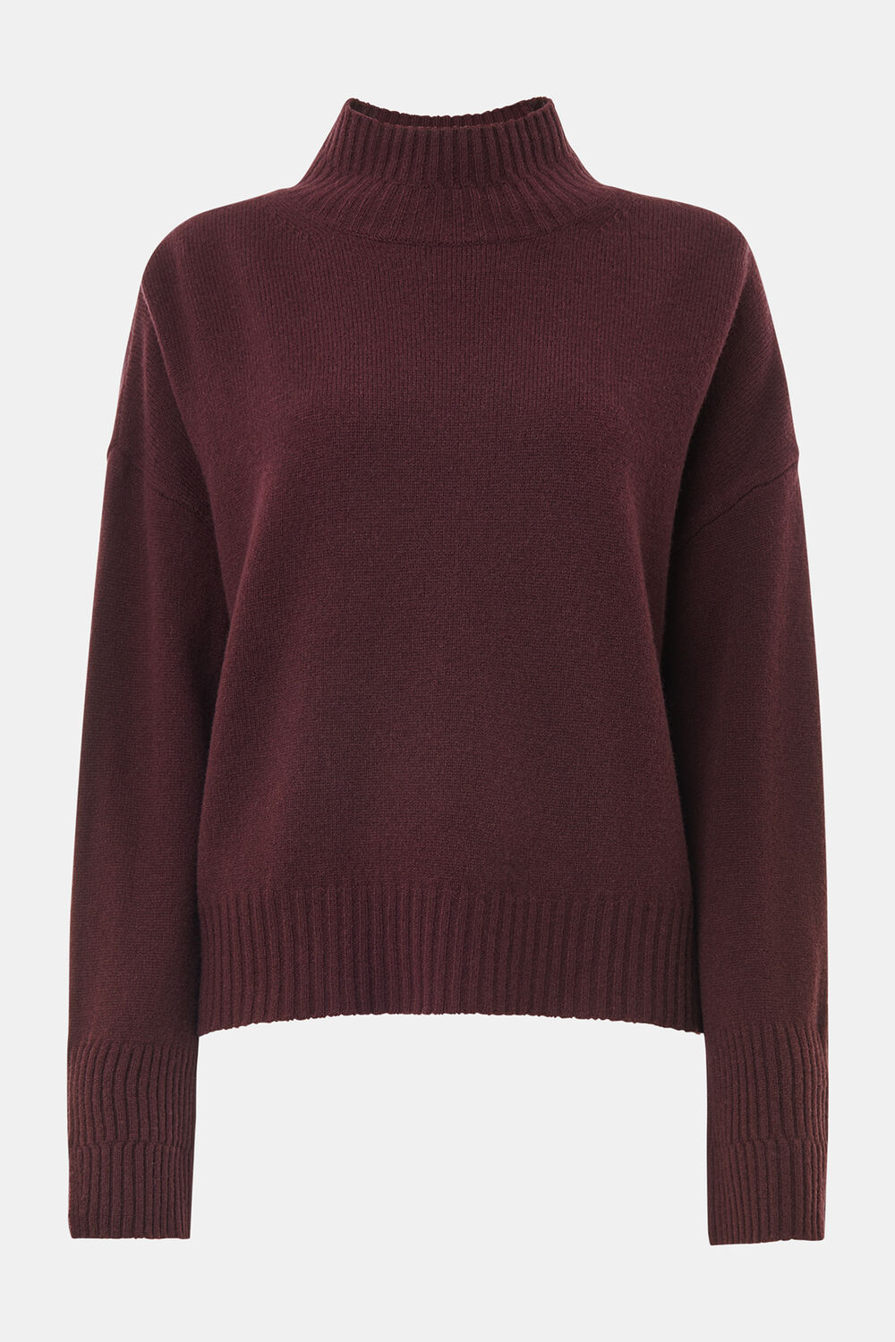 Wool Double Trim Funnel Neck