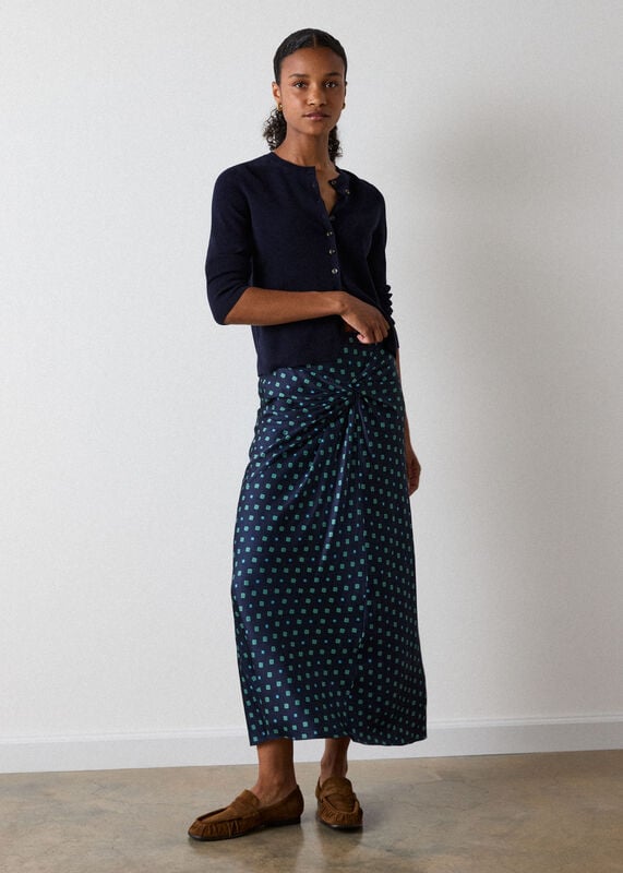 Navy Diamond Geo Twist Midi Skirt