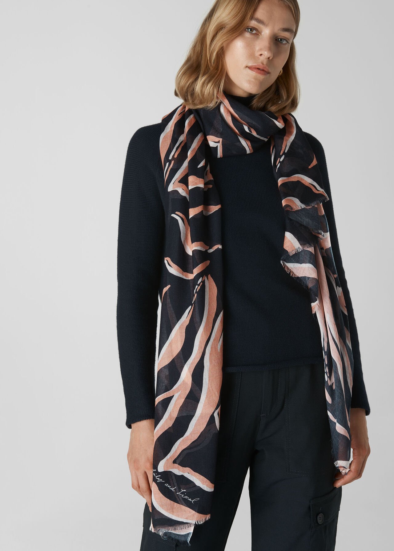 Black/Multi Lily And Lionel Zebra Scarf | WHISTLES | Whistles