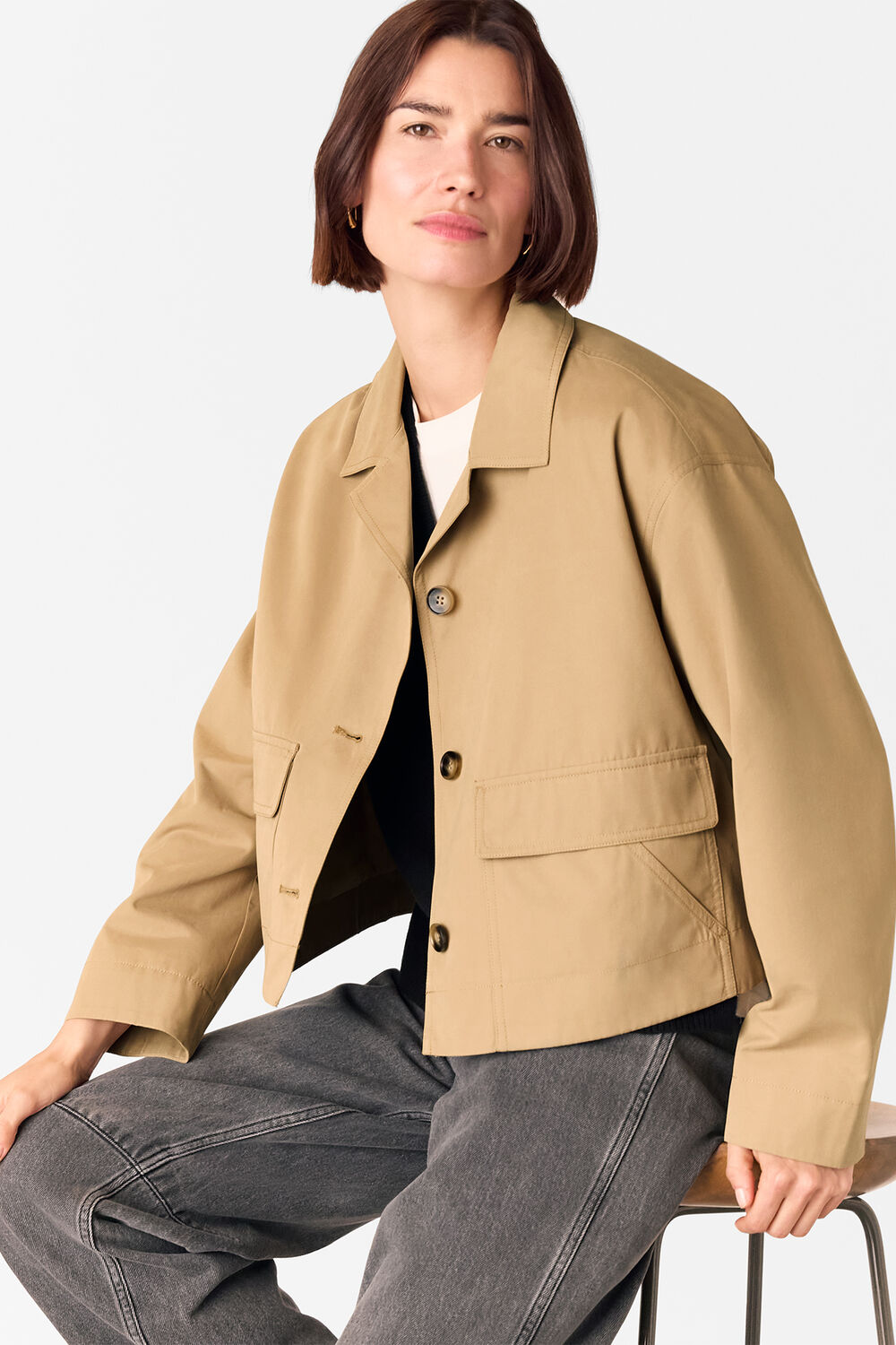 Neutral Short Cotton Trench Jacket