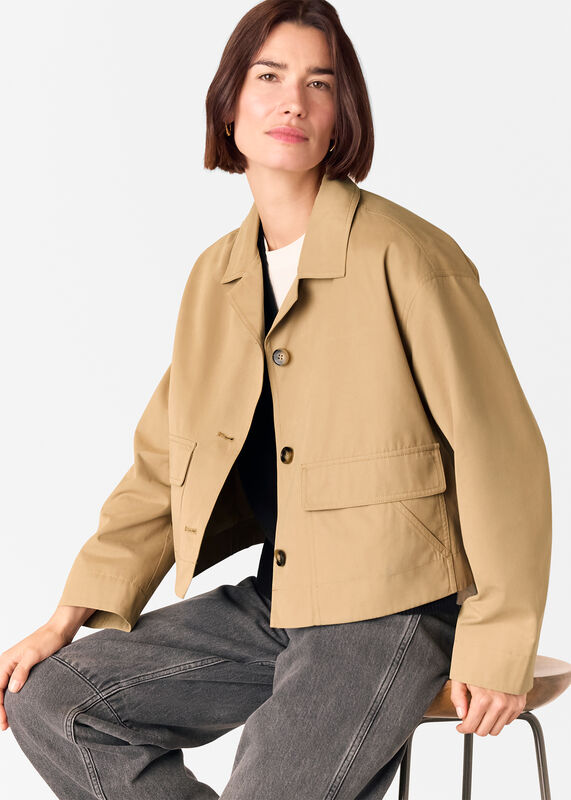 Neutral Short Cotton Trench Jacket