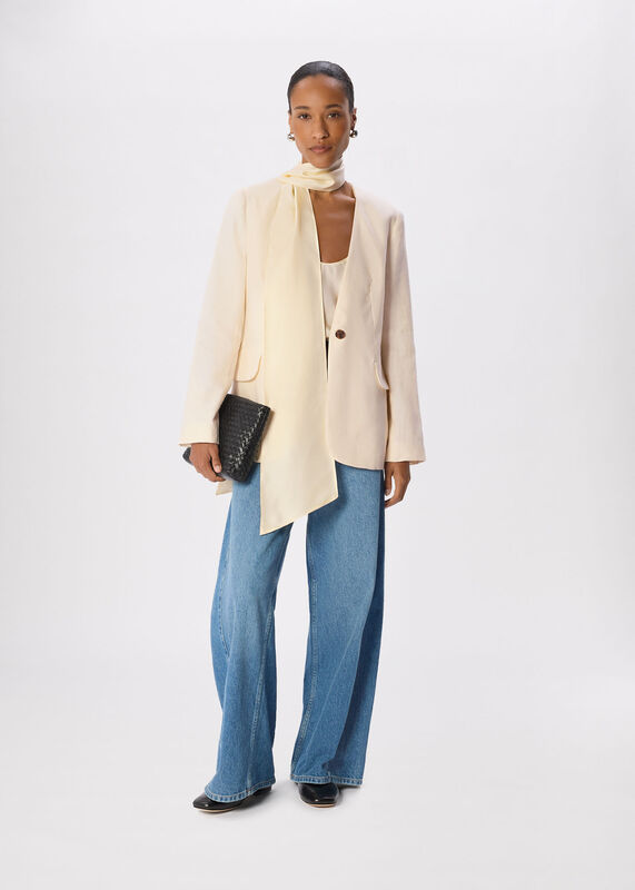 Ivory Collarless Linen Blazer