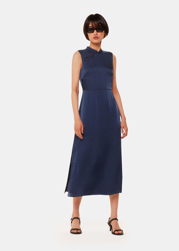 Navy Aria Satin Midi Dress