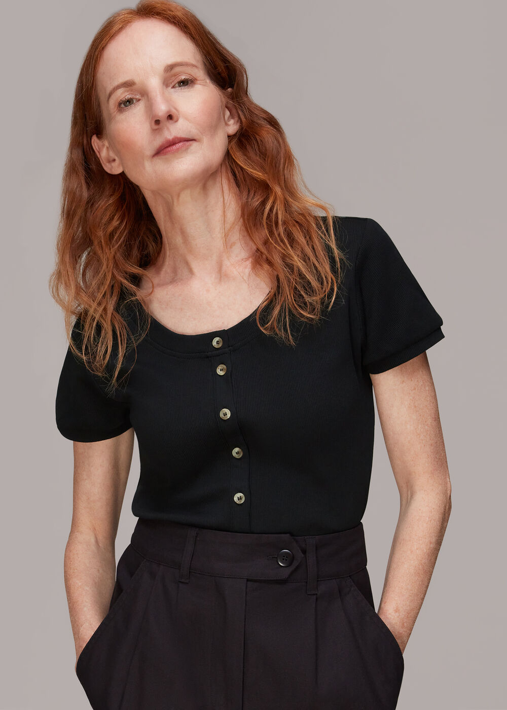 Bella Ribbed Button Up Tee