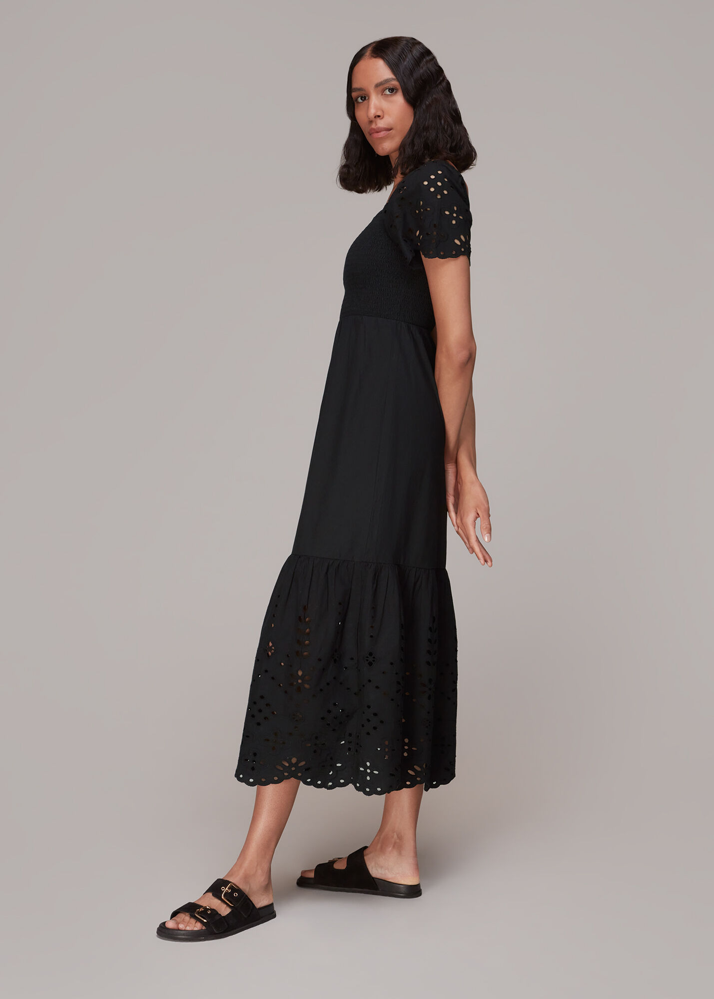 Black Carrie Broderie Midi Dress WHISTLES