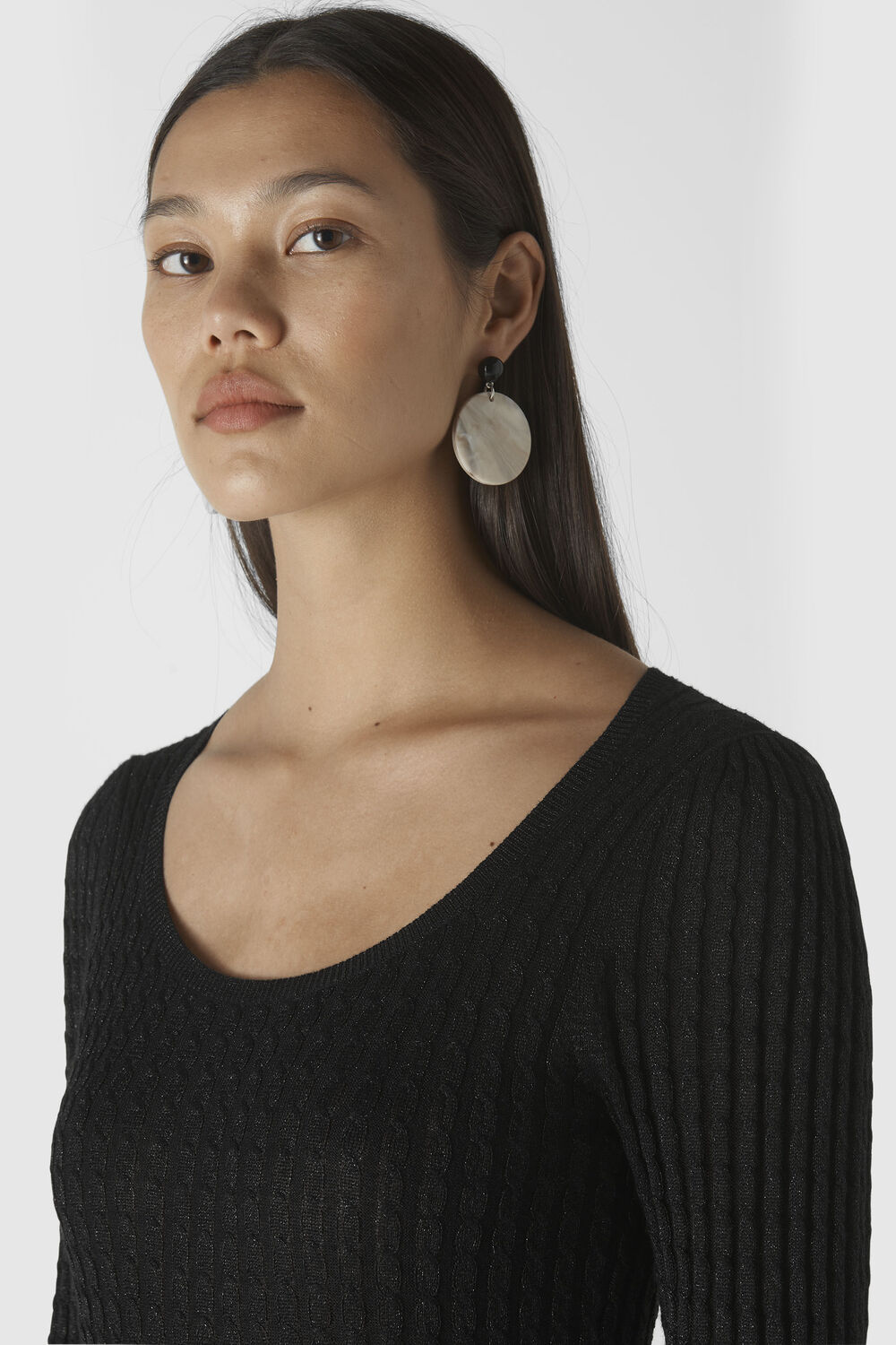 Scoop Neck Sparkle Cable Knit Black