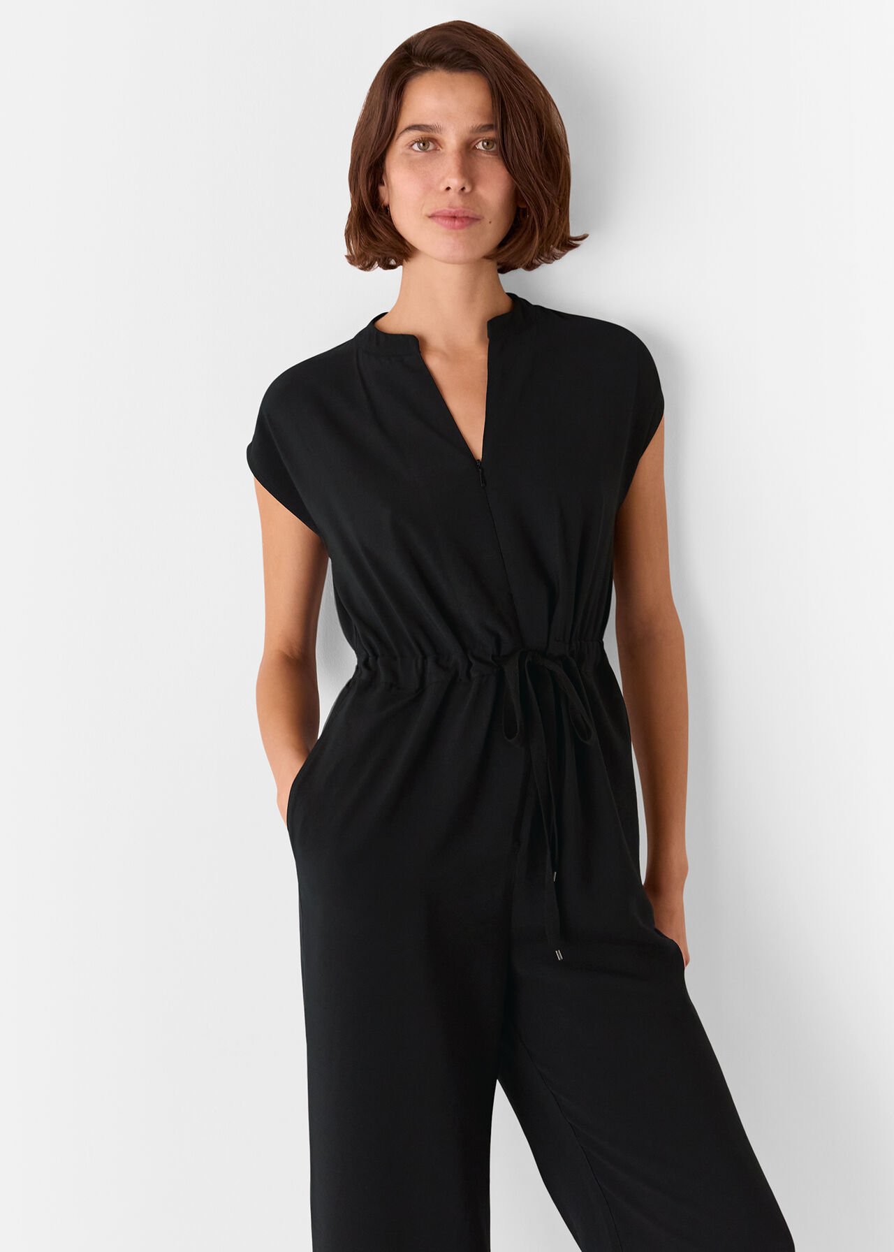 Petite Sleeveless Drawstring Jumpsuit