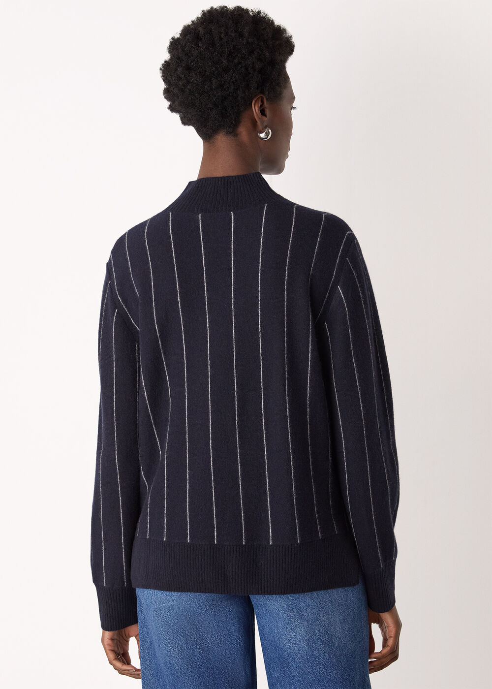 Stripe Wool Funnel Neck Knit