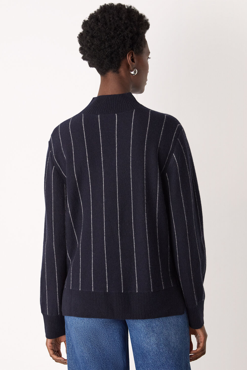 Stripe Wool Funnel Neck Knit
