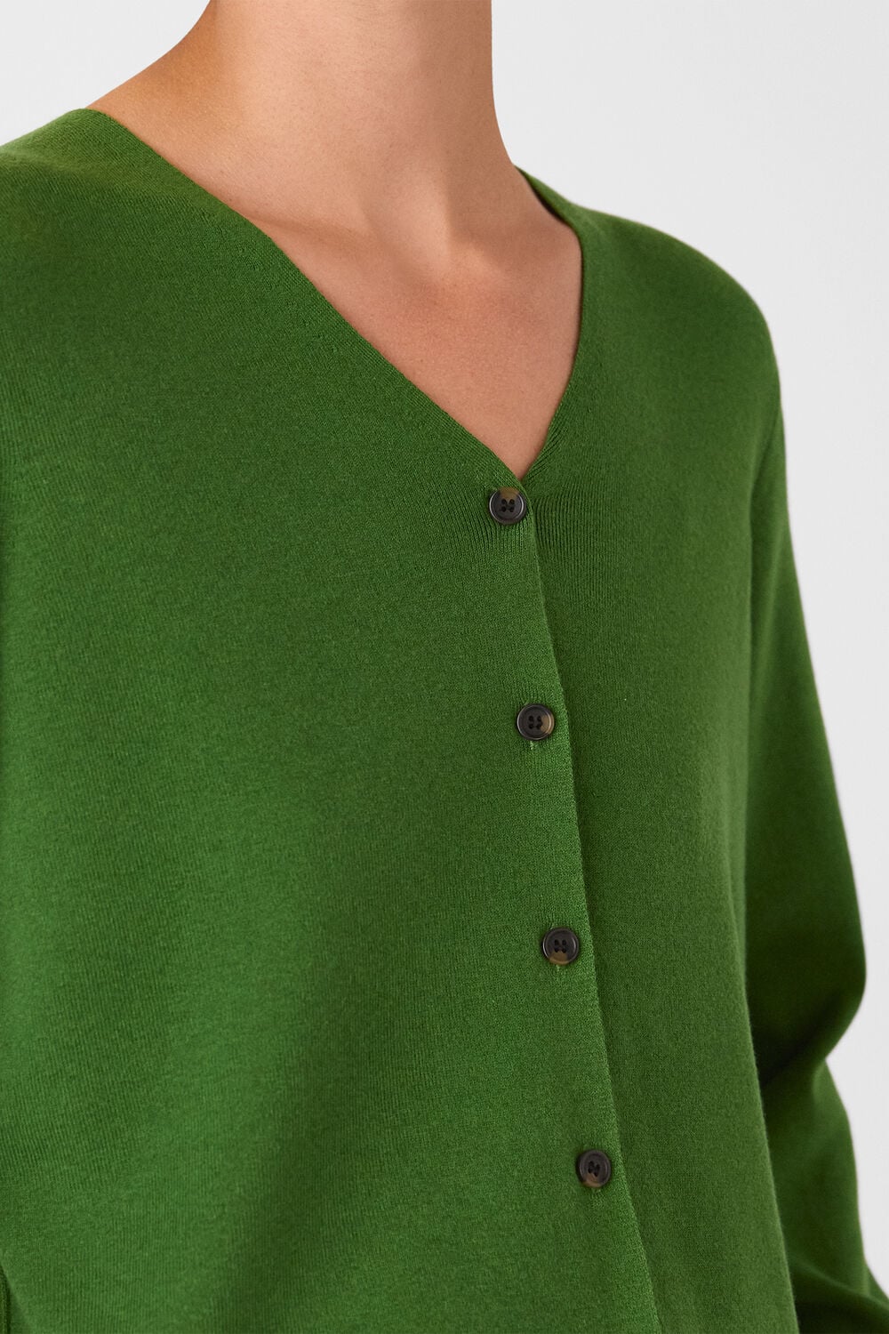 Green V Neck Button Front Cardigan