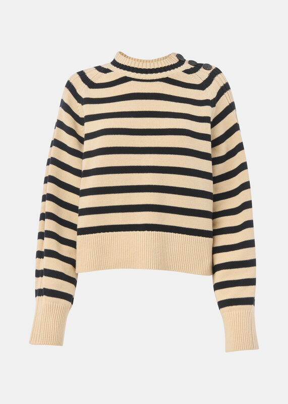 Ivory Stripe Detail Cotton Knit